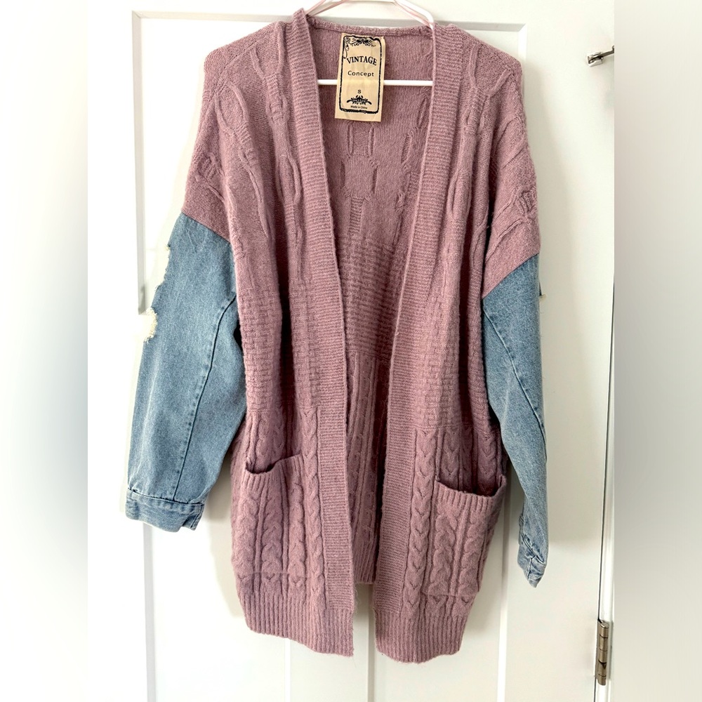 Women’s Size Small Sweater cardigan with denim Sleeves